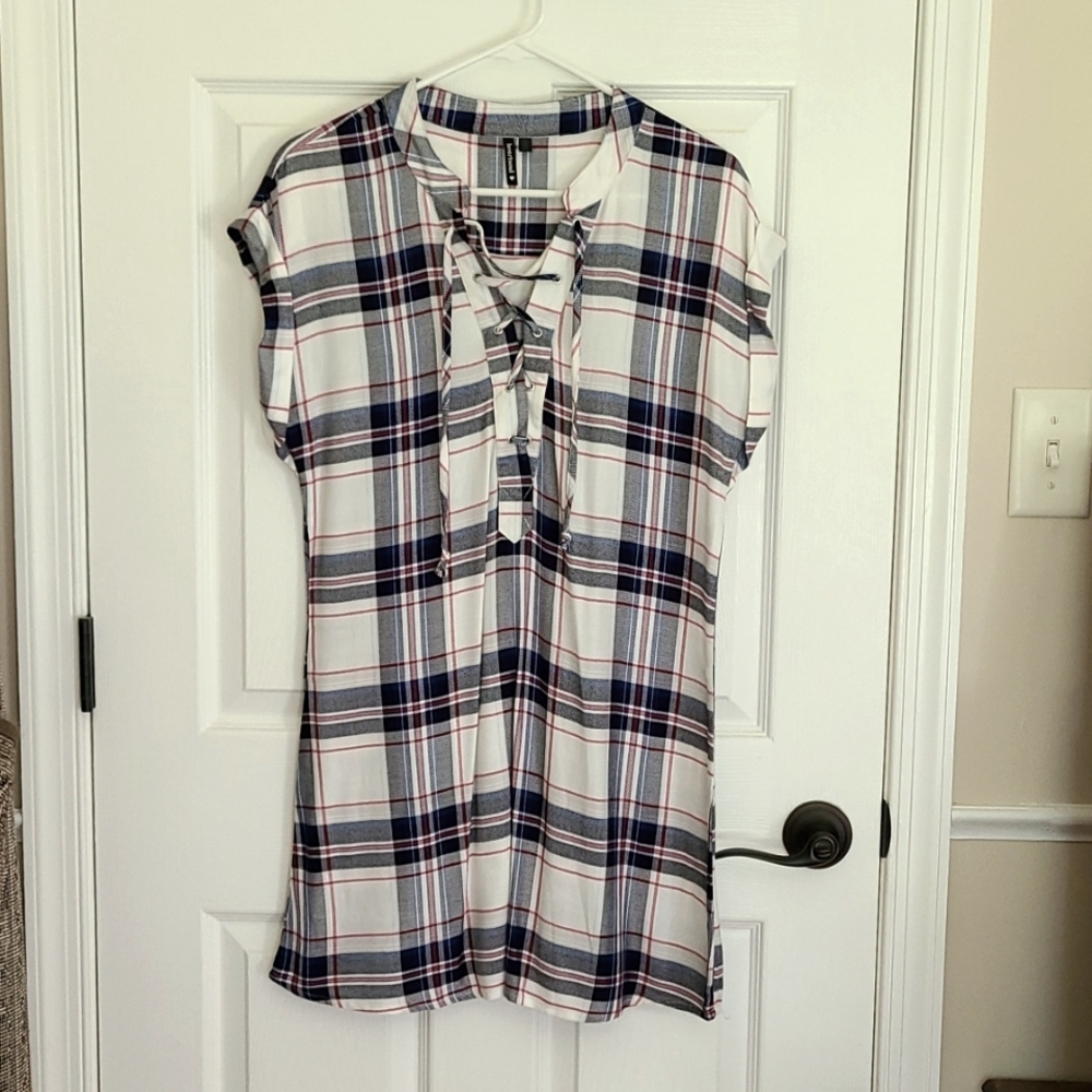 Soft plaid flannel shirt dress by heartsoul. Medium, red, white, blue flannel